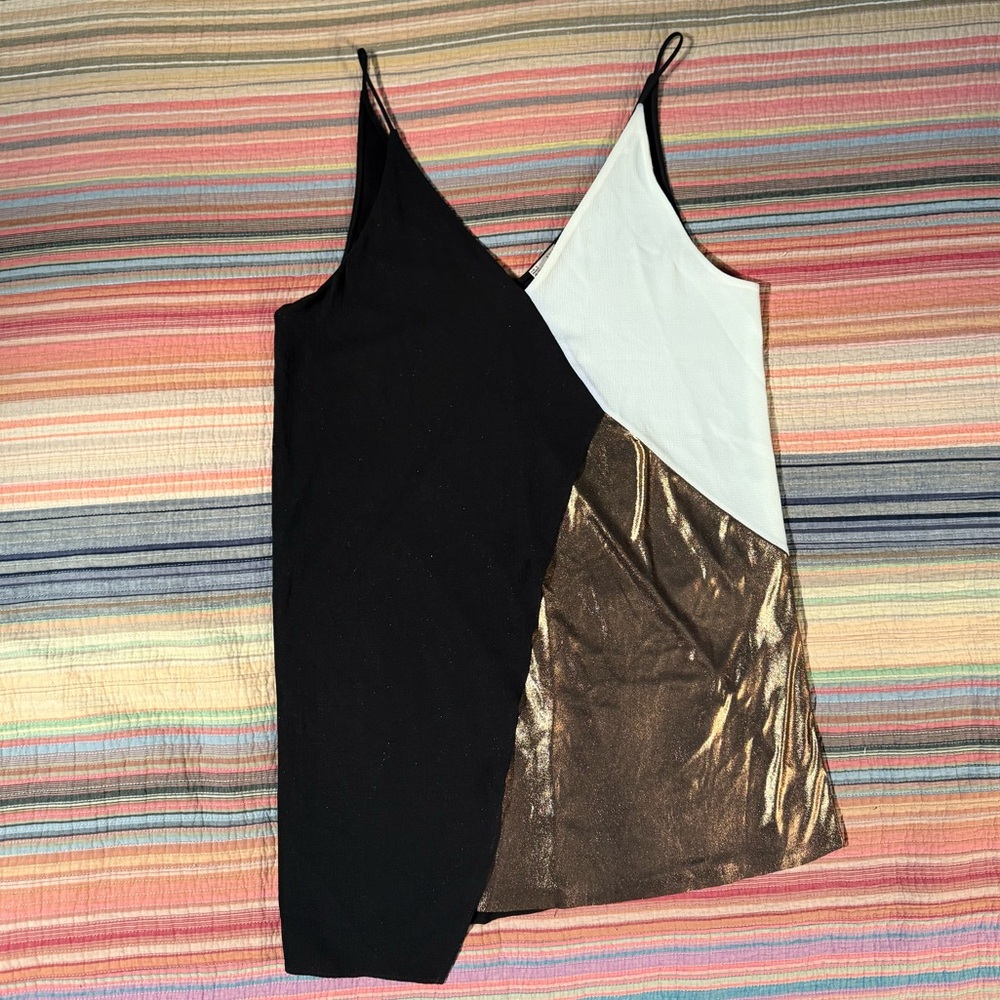 Zara Asymmetrical Color Block Metallic Slip Dress - Picture 2 of 9